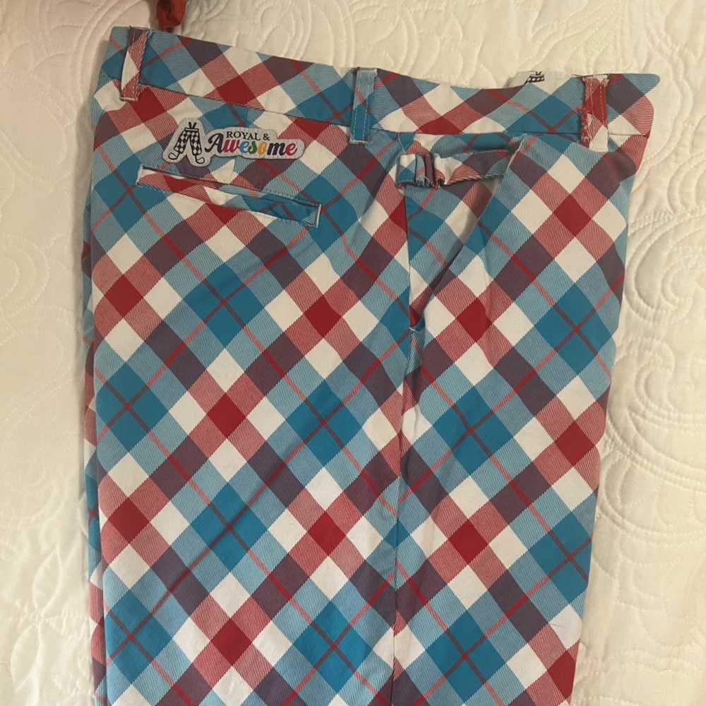 Men's Plaid Golf Shorts - Red and Turquoise